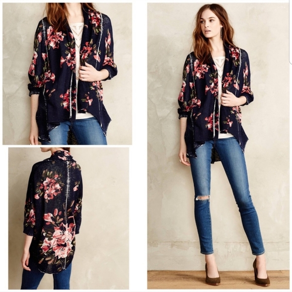 Anthropologie knitted & knotted floral cardigan - Picture 3 of 12